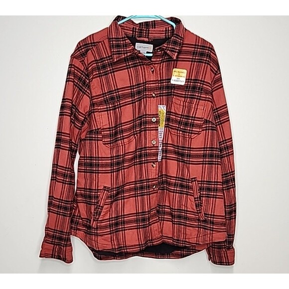 Carhartt Women's Shirt Jacket Red Plaid Fleece Lined Shacket Long Sleeve Sz 1X - Picture 6 of 13